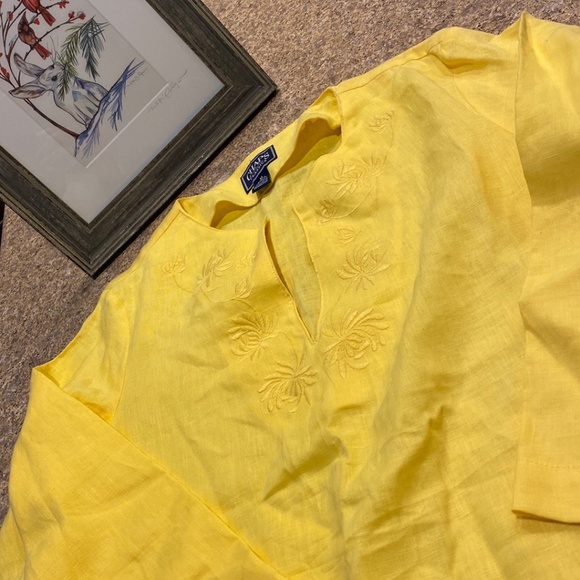 Chaps Tops - NWT Chaps Yellow Linen Tunic Top Blouse Medium Embroidered Pattern